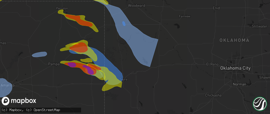 Hail map in Hammon, OK on June 25, 2026