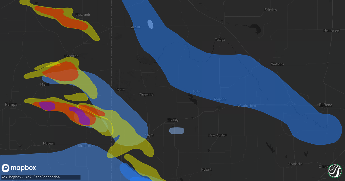 Hail map in Hammon, OK on June 25, 2026