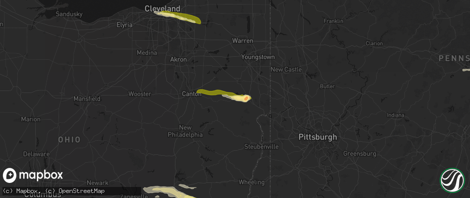 Hail map in Hanoverton, OH on June 25, 2026