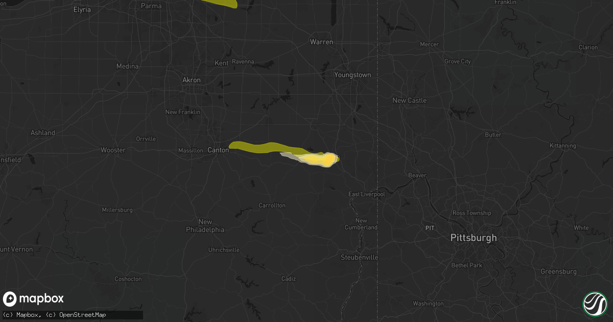 Hail map in Hanoverton, OH on June 25, 2026