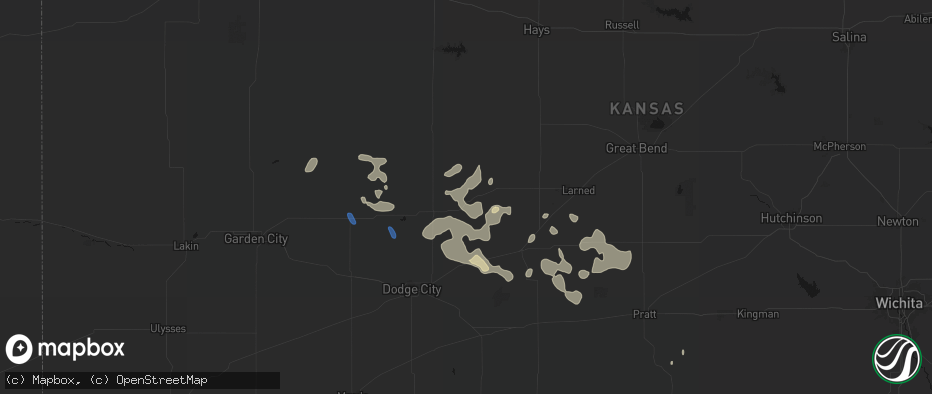 Hail map in Hanston, KS on June 25, 2026