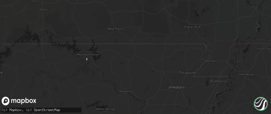 Hail map in Hardy, AR on June 25, 2026