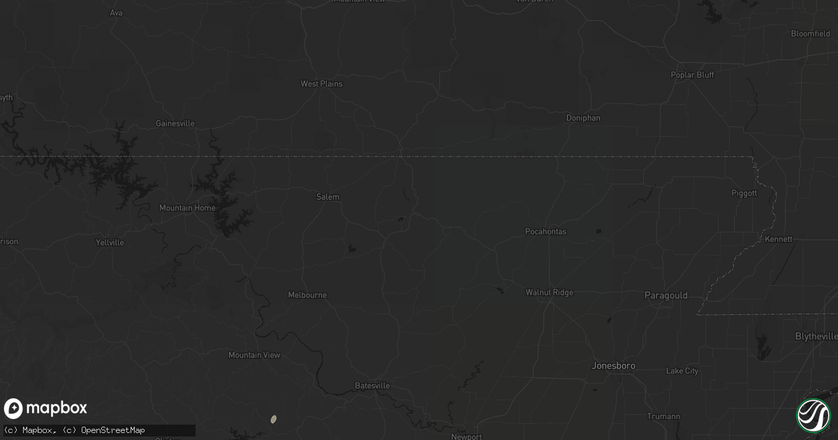 Hail map in Hardy, AR on June 25, 2026