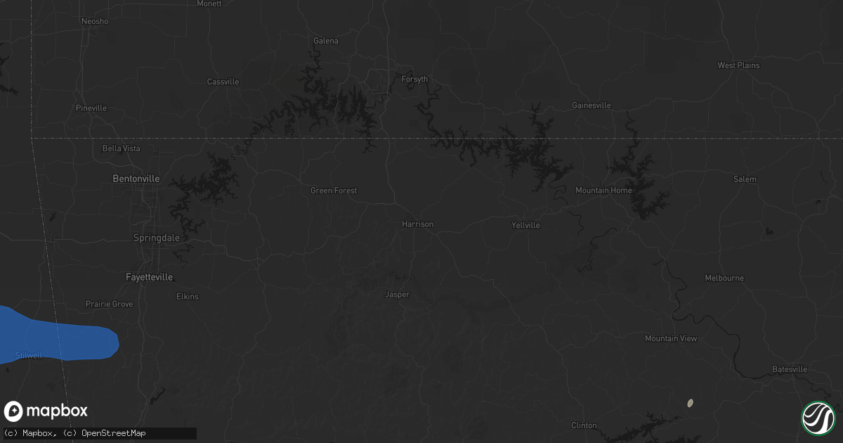 Hail map in Harrison, AR on June 25, 2026
