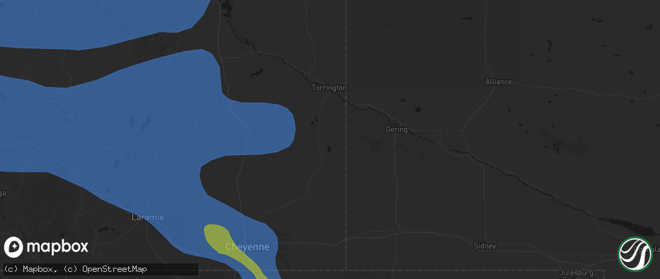 Hail map in Hawk Springs, WY on June 25, 2026