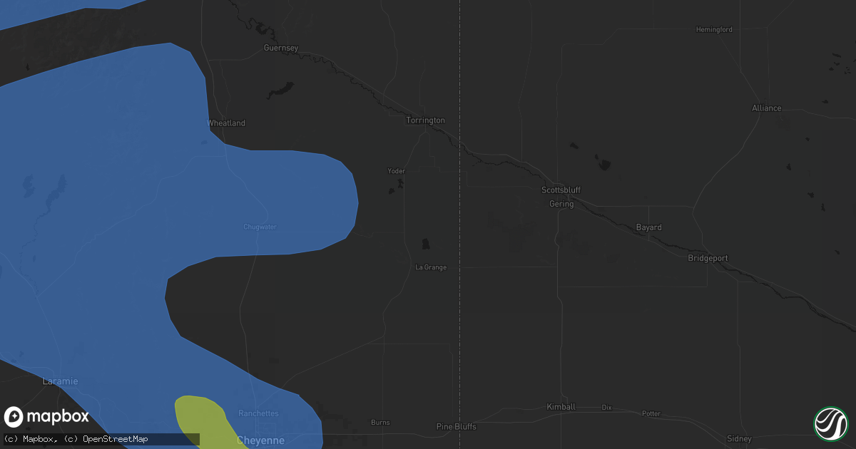 Hail map in Hawk Springs, WY on June 25, 2026