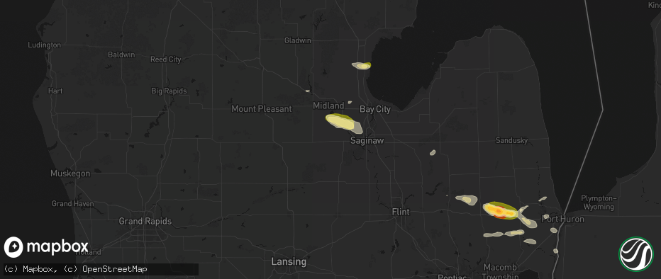 Hail map in Hemlock, MI on June 25, 2026
