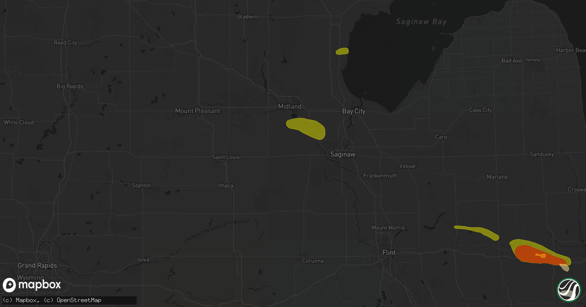 Hail map in Hemlock, MI on June 25, 2026