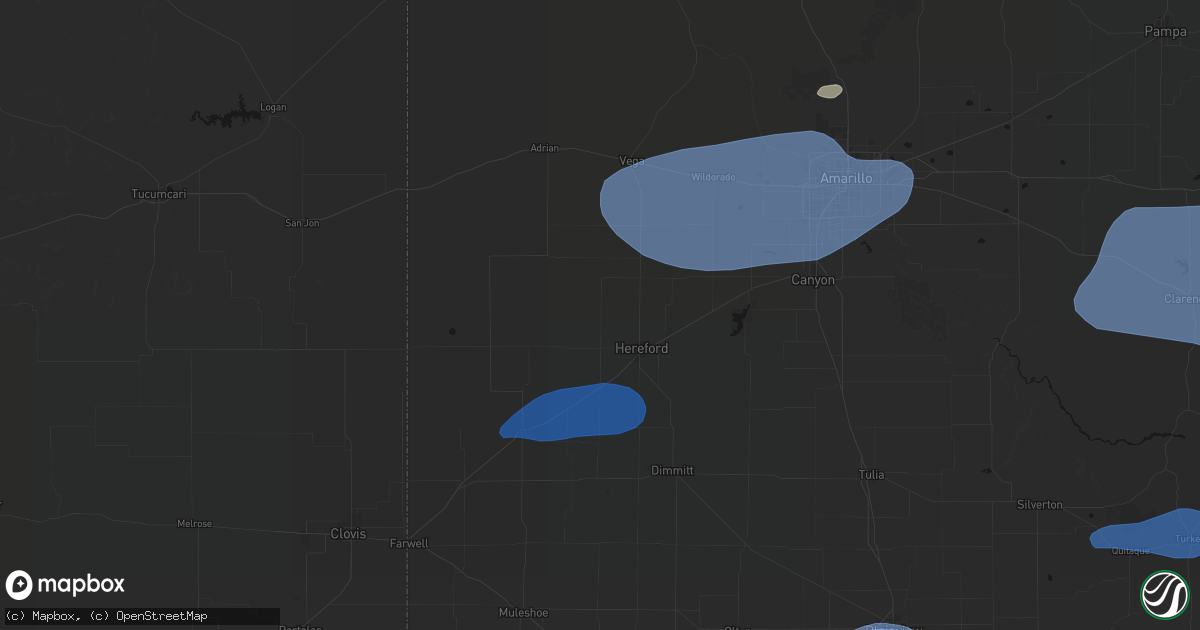 Hail map in Hereford, TX on June 25, 2026