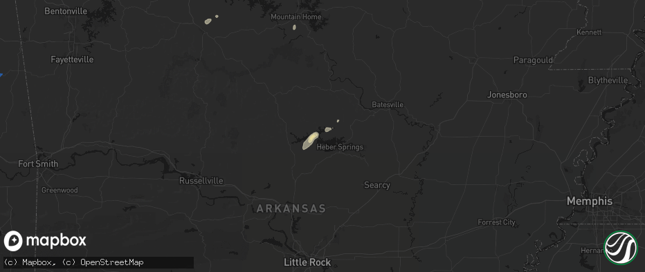Hail map in Higden, AR on June 25, 2026