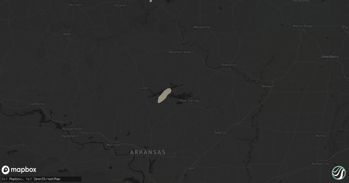 Hail map in Higden, AR on June 25, 2026