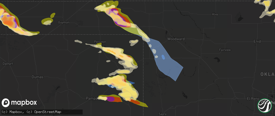 Hail map in Higgins, TX on June 25, 2026