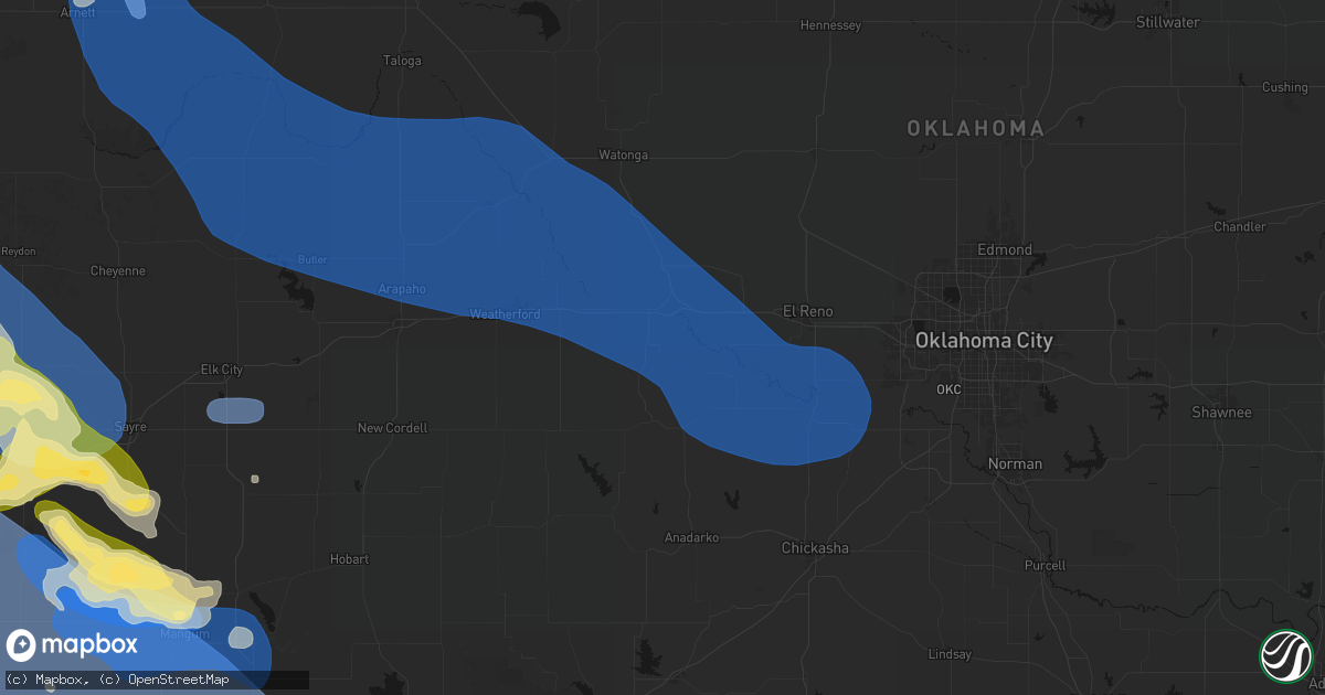 Hail map in Hinton, OK on June 25, 2026