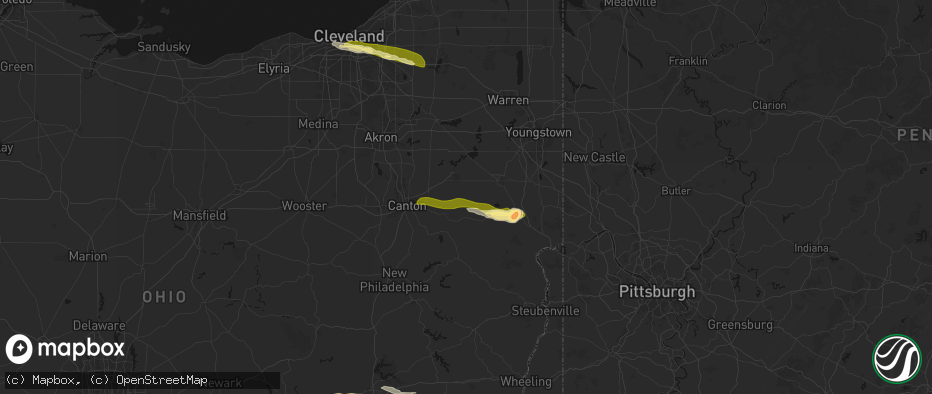 Hail map in Homeworth, OH on June 25, 2026