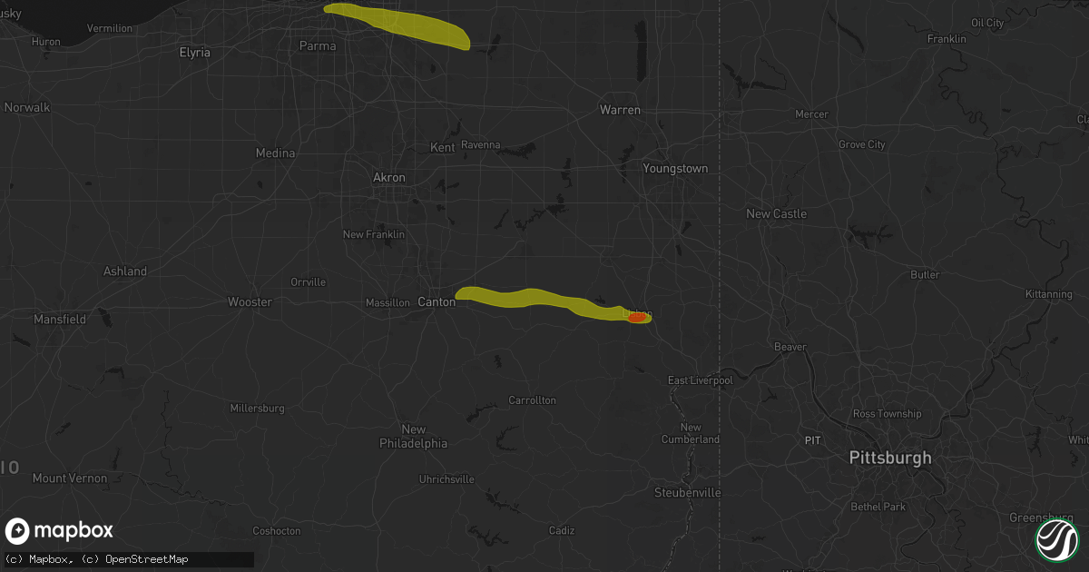 Hail map in Homeworth, OH on June 25, 2026