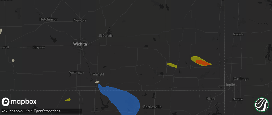 Hail map in Howard, KS on June 25, 2026