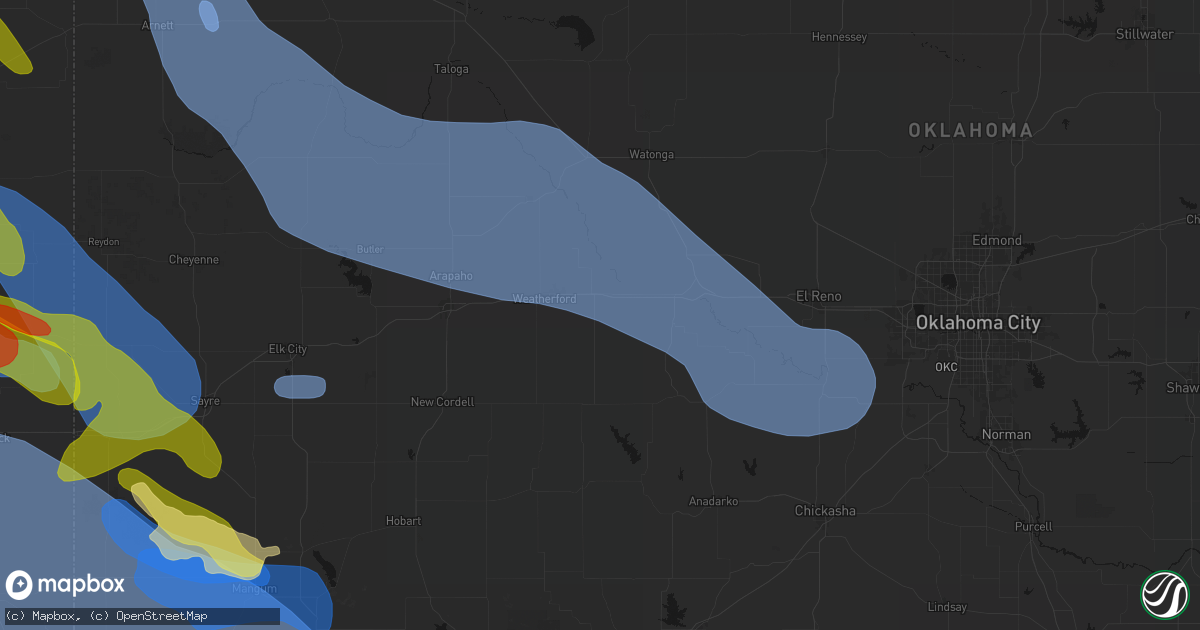 Hail map in Hydro, OK on June 25, 2026