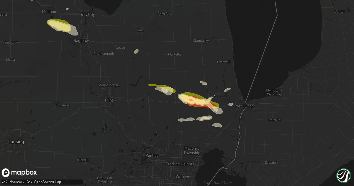 Hail map in Imlay City, MI on June 25, 2026