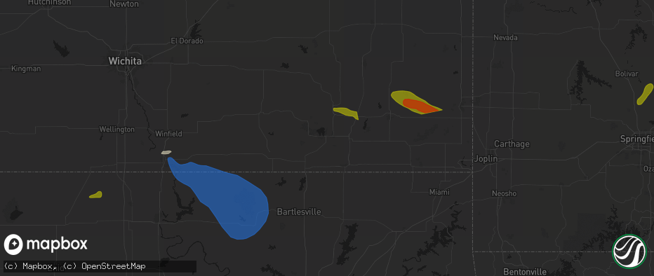 Hail map in Independence, KS on June 25, 2026