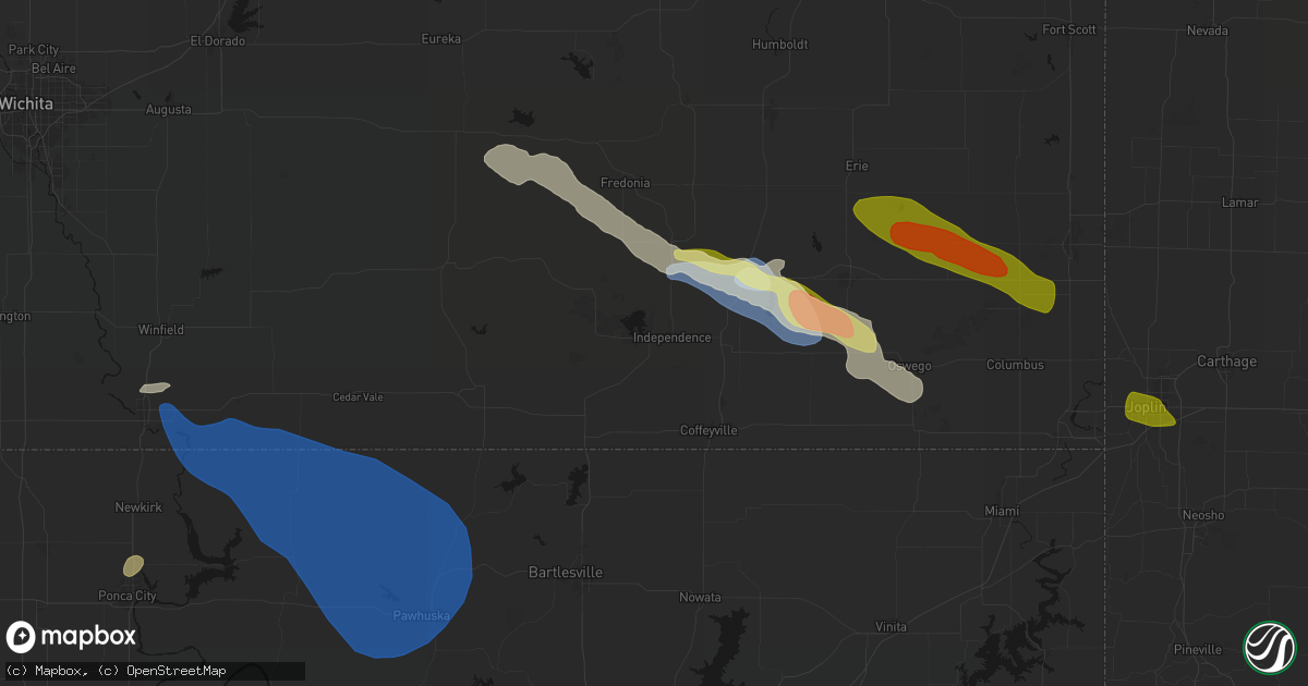 Hail map in Independence, KS on June 25, 2026