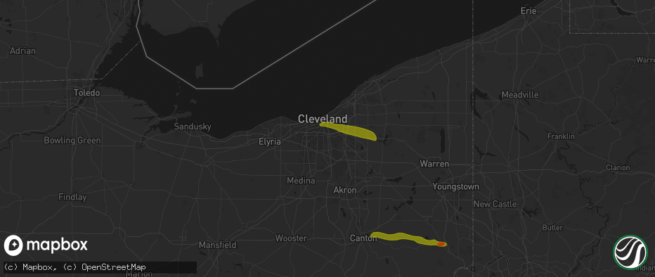 Hail map in Independence, OH on June 25, 2026