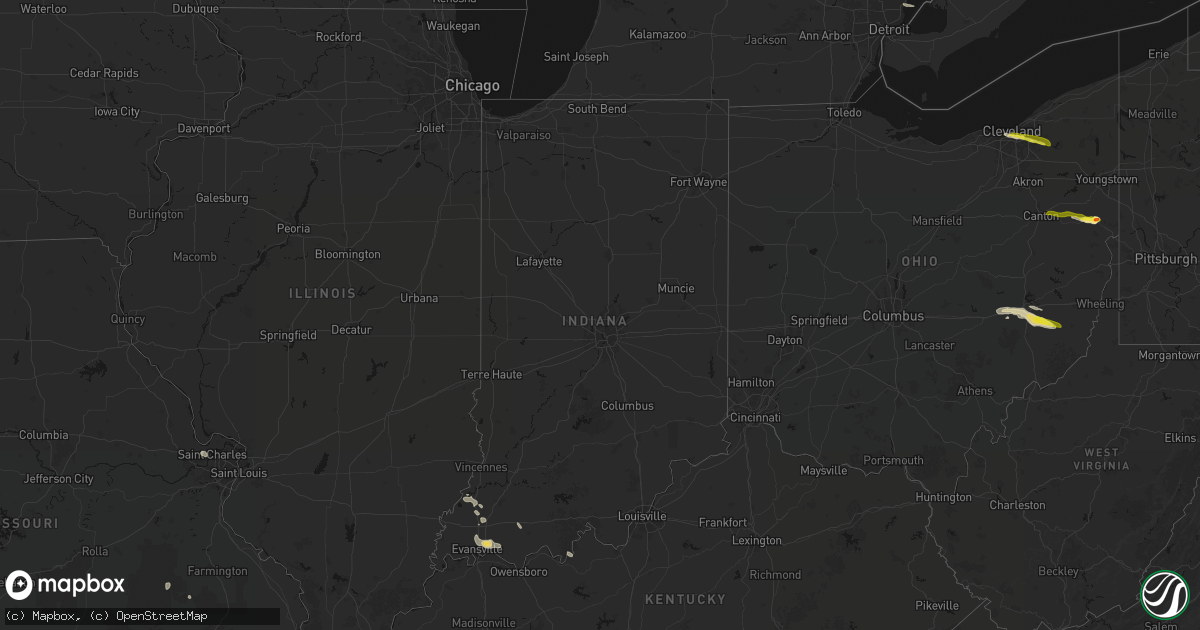 Hail map in Indiana on June 25, 2026