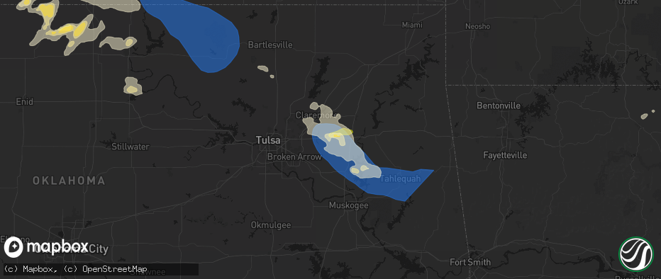 Hail map in Inola, OK on June 25, 2026