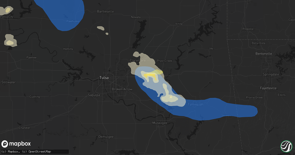 Hail map in Inola, OK on June 25, 2026