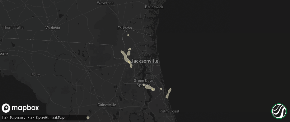 Hail map in Jacksonville, FL on June 25, 2026