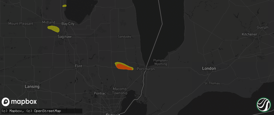 Hail map in Jeddo, MI on June 25, 2026