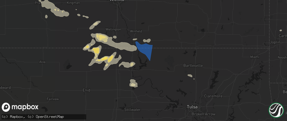Hail map in Kaw City, OK on June 25, 2026