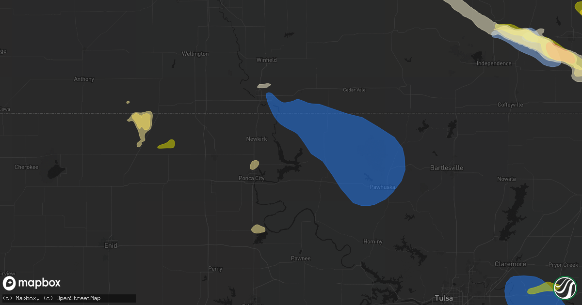 Hail map in Kaw City, OK on June 25, 2026
