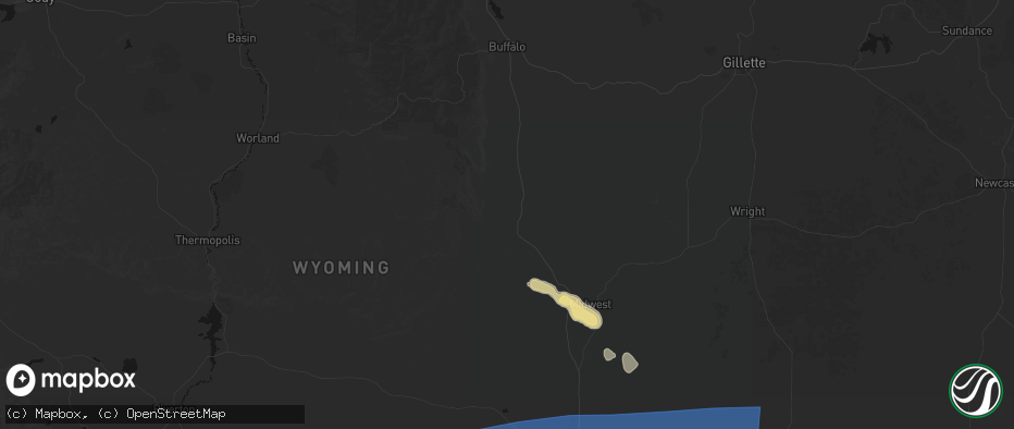 Hail map in Kaycee, WY on June 25, 2026