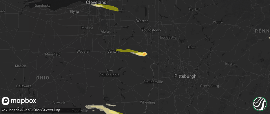 Hail map in Kensington, OH on June 25, 2026