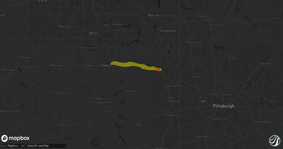 Hail map in Kensington, OH on June 25, 2026