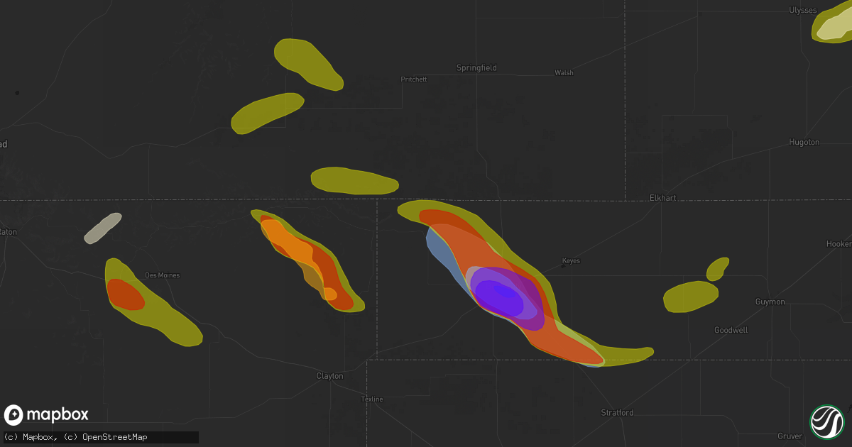 Hail map in Kenton, OK on June 25, 2026