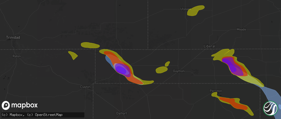 Hail map in Keyes, OK on June 25, 2026