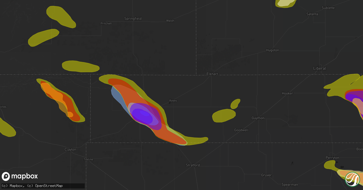 Hail map in Keyes, OK on June 25, 2026