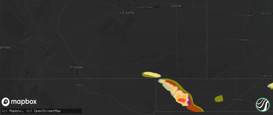 Hail map in Kim, CO on June 25, 2026