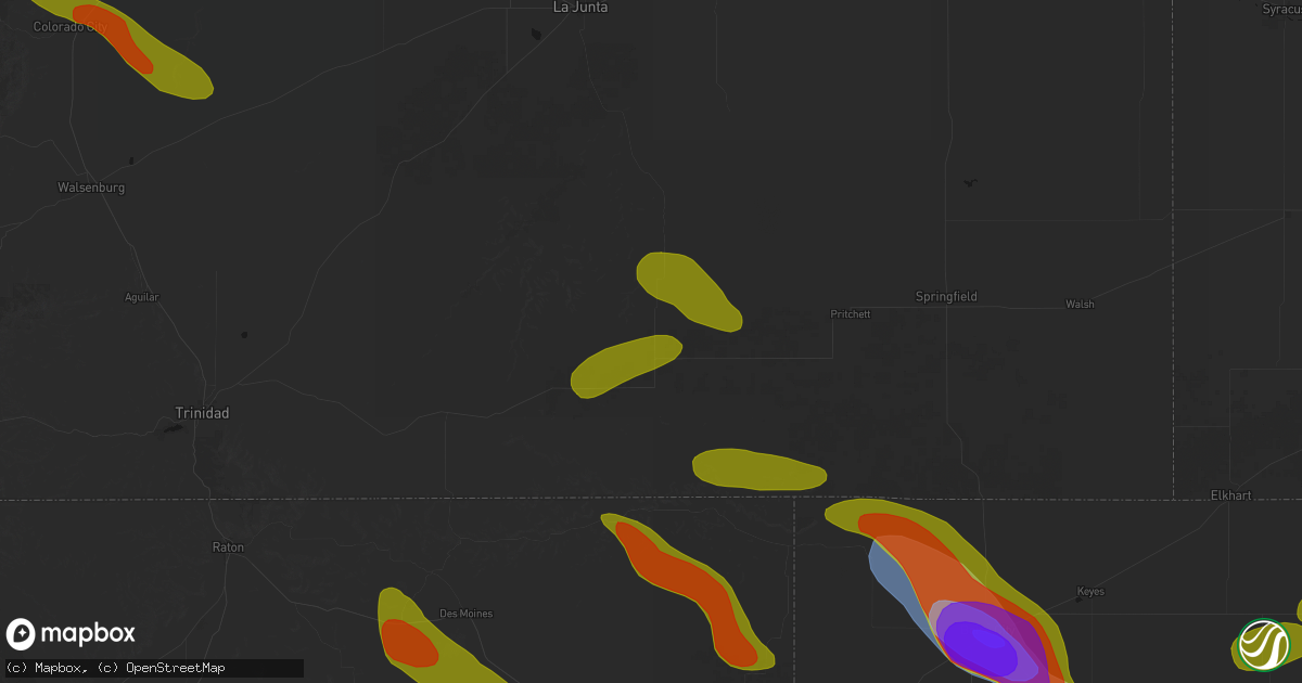 Hail map in Kim, CO on June 25, 2026