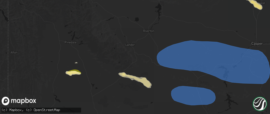 Hail map in Lander, WY on June 25, 2026