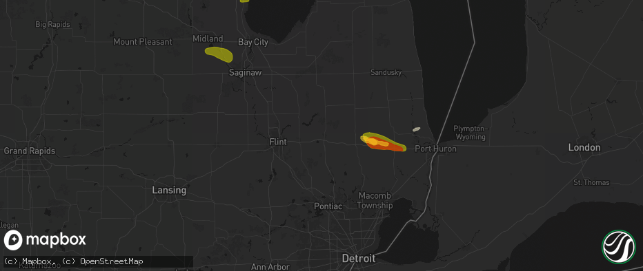 Hail map in Lapeer, MI on June 25, 2026