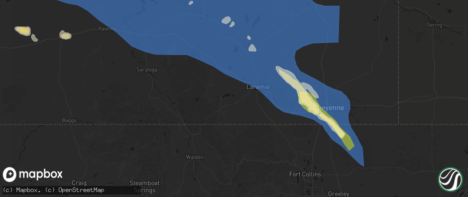 Hail map in Laramie, WY on June 25, 2026