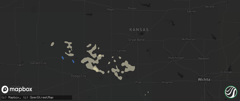 Hail map in Larned, KS on June 25, 2026