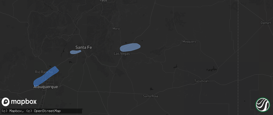 Hail map in Las Vegas, NM on June 25, 2026