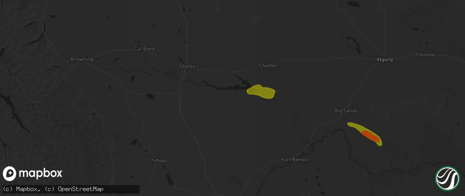 Hail map in Ledger, MT on June 25, 2026
