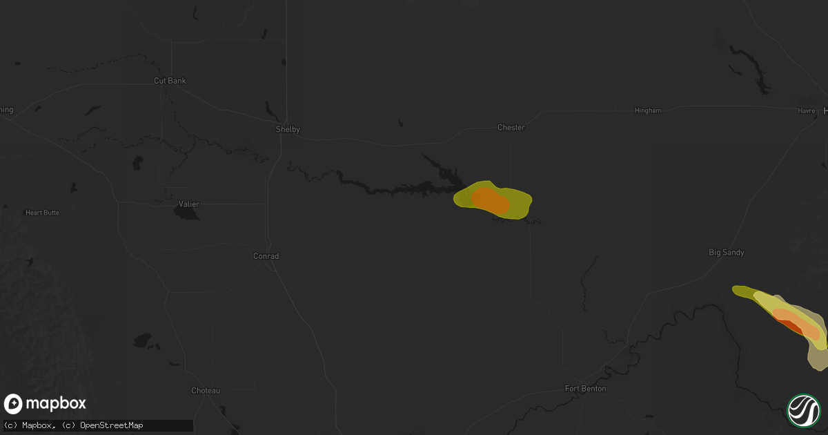 Hail map in Ledger, MT on June 25, 2026