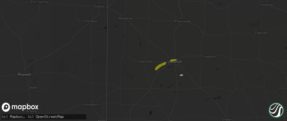 Hail map in Levelland, TX on June 25, 2026
