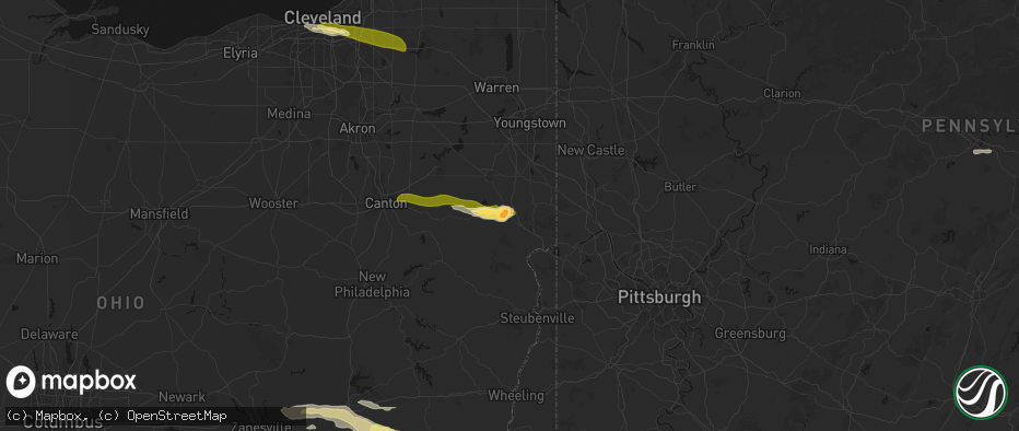 Hail map in Lisbon, OH on June 25, 2026