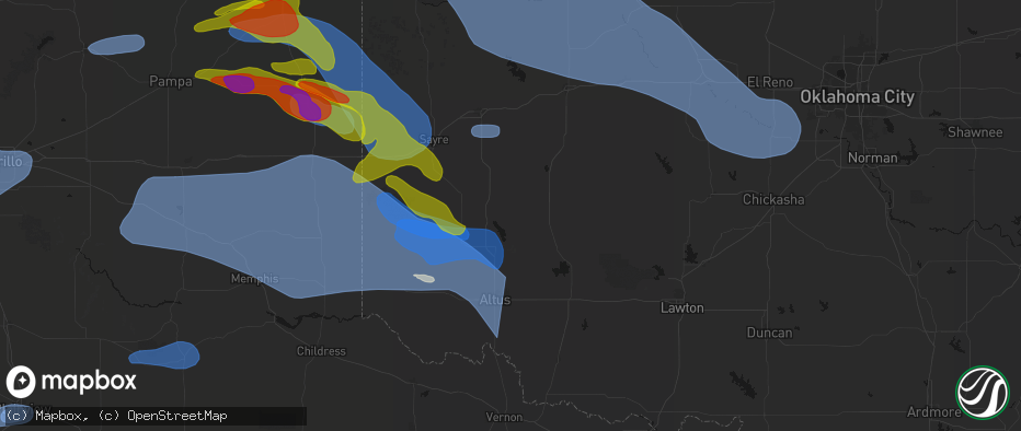 Hail map in Lone Wolf, OK on June 25, 2026
